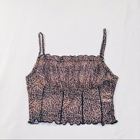 Leopard Crinkled Frill Trim Cami Top - Picture 2 of 8